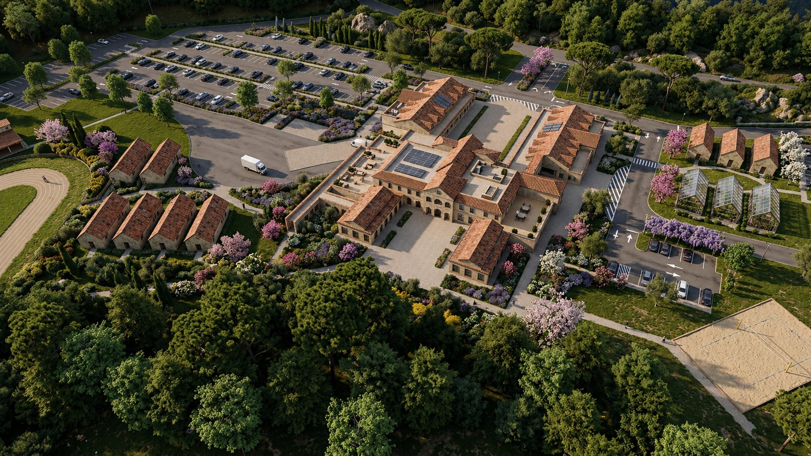 The Hamlet — entrance birds-eye view